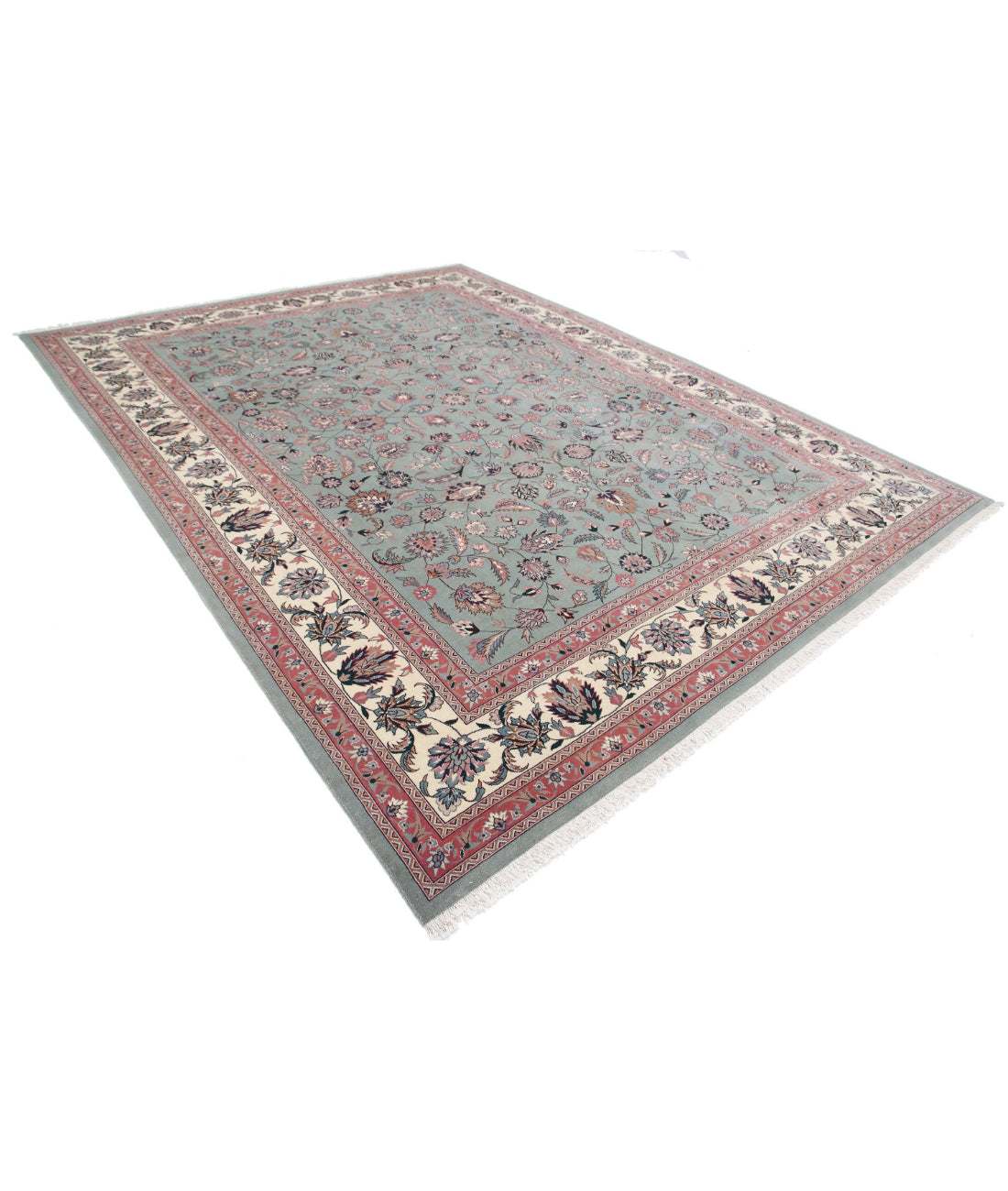 Hand Knotted Heritage Persian Style Wool Rug - 9'2'' x 12'0'' 9'2'' x 12'0'' (275 X 360) / Green / Ivory