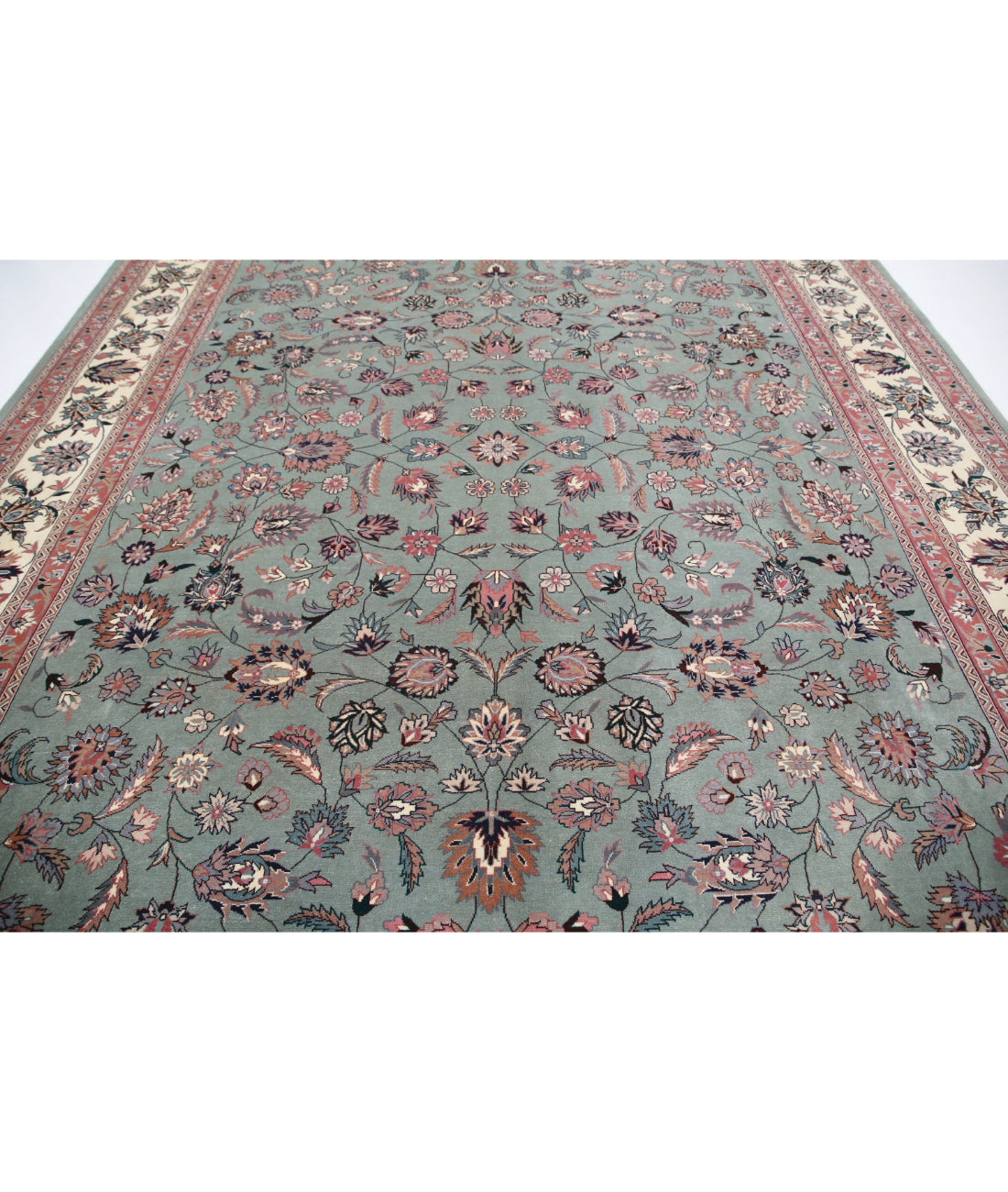 Hand Knotted Heritage Persian Style Wool Rug - 9'2'' x 12'0'' 9'2'' x 12'0'' (275 X 360) / Green / Ivory