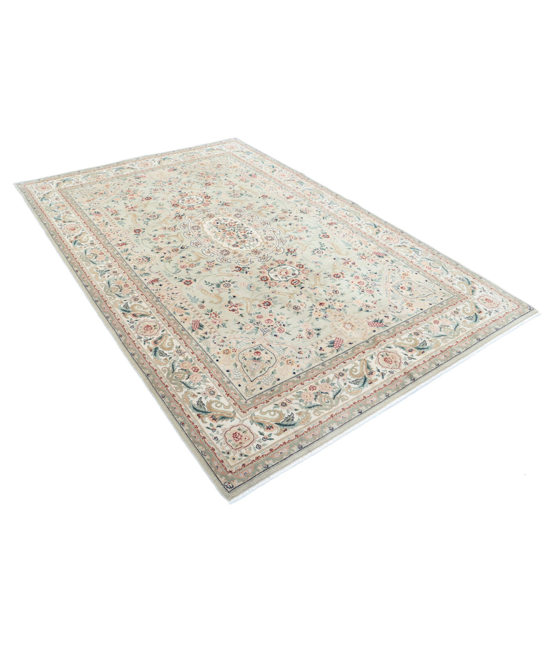 Hand Knotted Heritage Persian Style Wool Rug - 5'10'' x 8'9'' 5'10'' x 8'9'' (175 X 263) / Green / Ivory