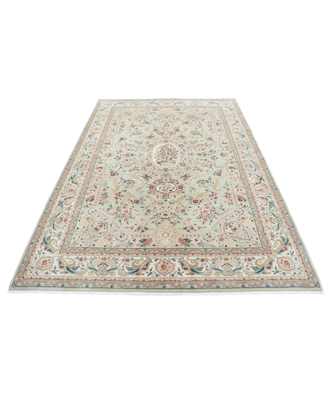 Hand Knotted Heritage Persian Style Wool Rug - 5'10'' x 8'9'' 5'10'' x 8'9'' (175 X 263) / Green / Ivory