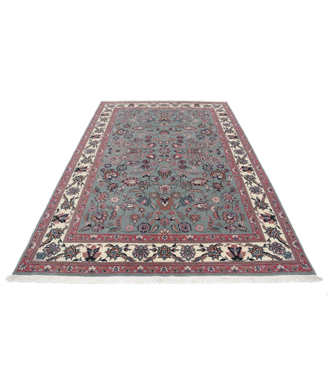 Hand Knotted Heritage Persian Style Wool Rug - 6'2'' x 8'11'' 6'2'' x 8'11'' (185 X 268) / Green / Ivory