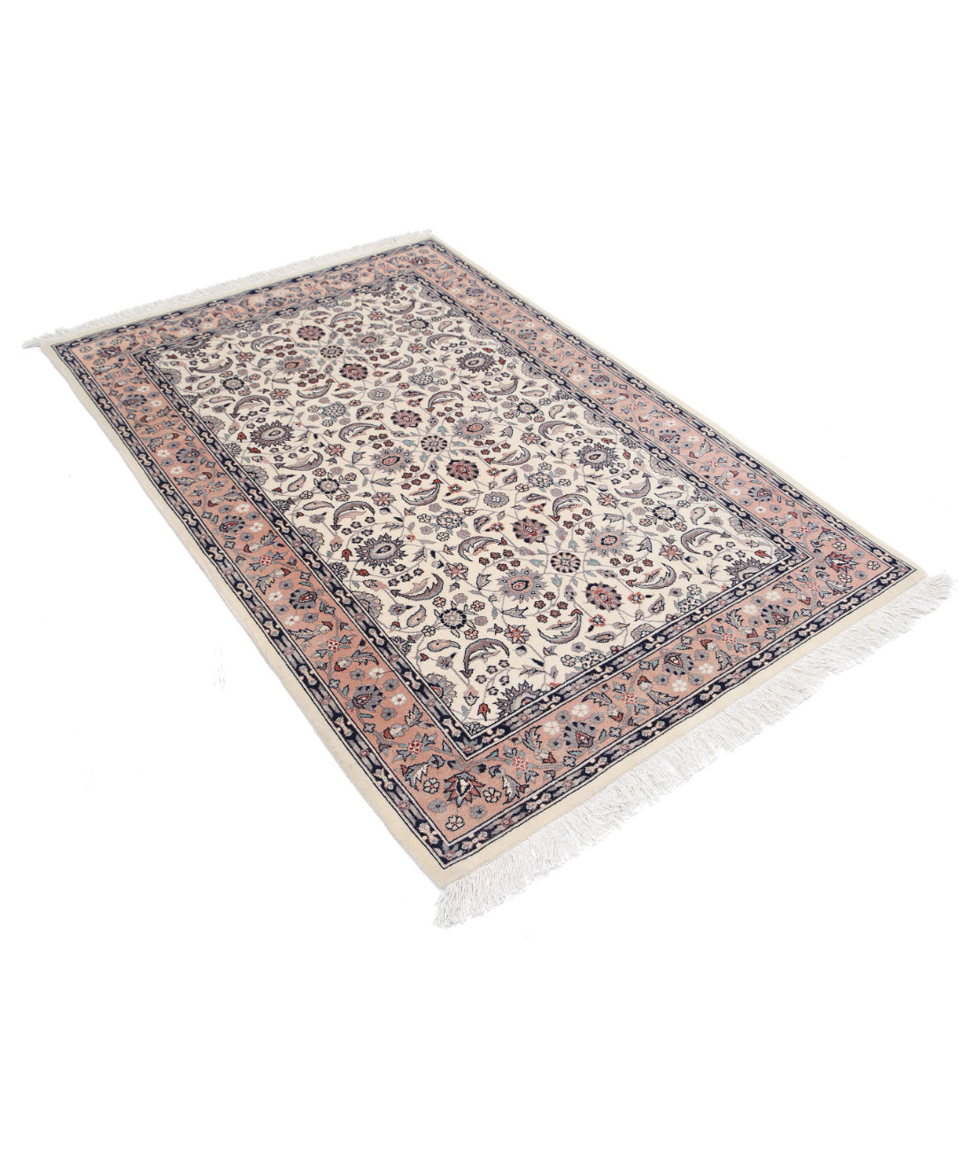 Hand Knotted Heritage Persian Style Wool Rug - 4'2'' x 6'1'' 4'2'' x 6'1'' (125 X 183) / Ivory / Pink