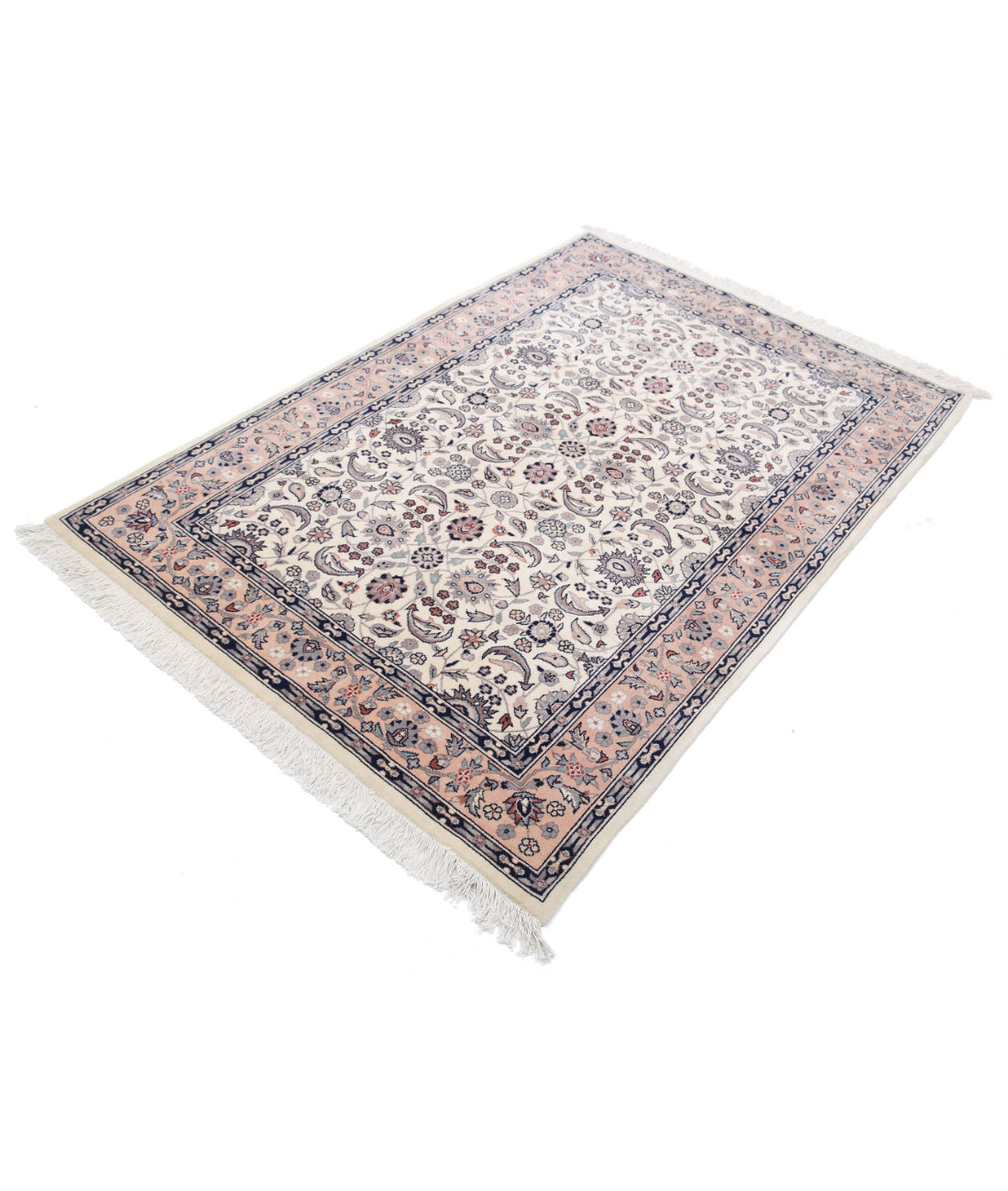Hand Knotted Heritage Persian Style Wool Rug - 4'2'' x 6'1'' 4'2'' x 6'1'' (125 X 183) / Ivory / Pink