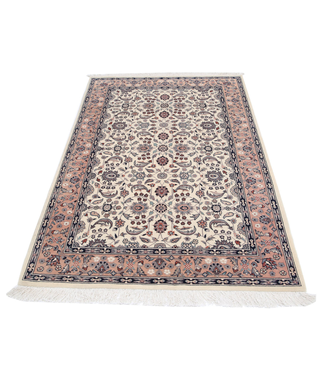 Hand Knotted Heritage Persian Style Wool Rug - 4'2'' x 6'1'' 4'2'' x 6'1'' (125 X 183) / Ivory / Pink