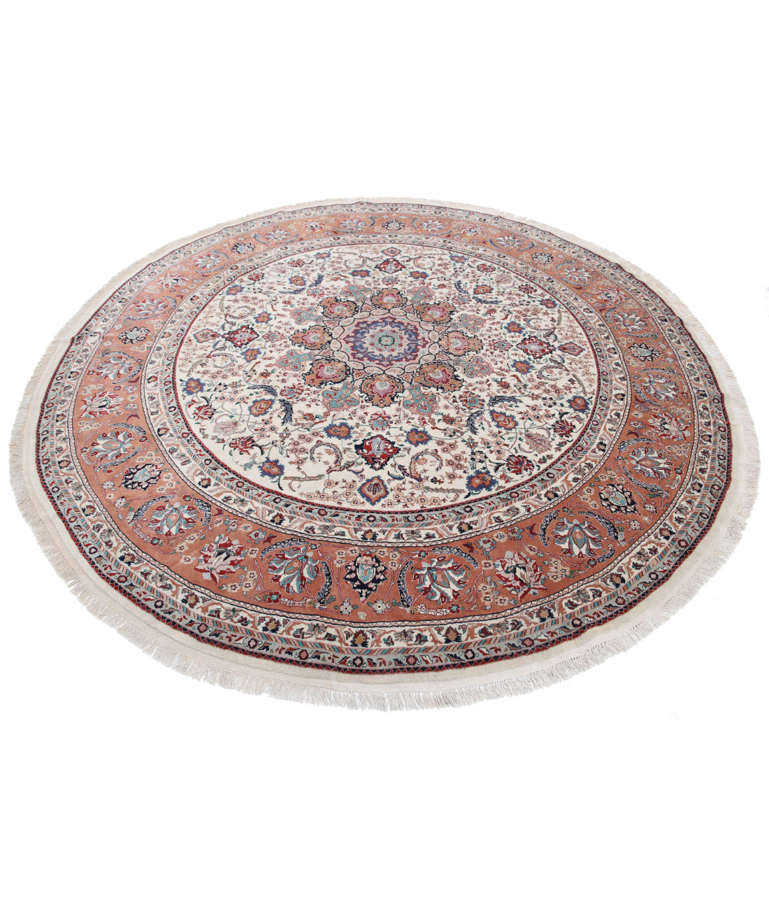 Hand Knotted Heritage Fine Persian Style Wool Rug - 8'0'' x 8'0'' 8'0'' x 8'0'' (240 X 240) / Ivory / Rust