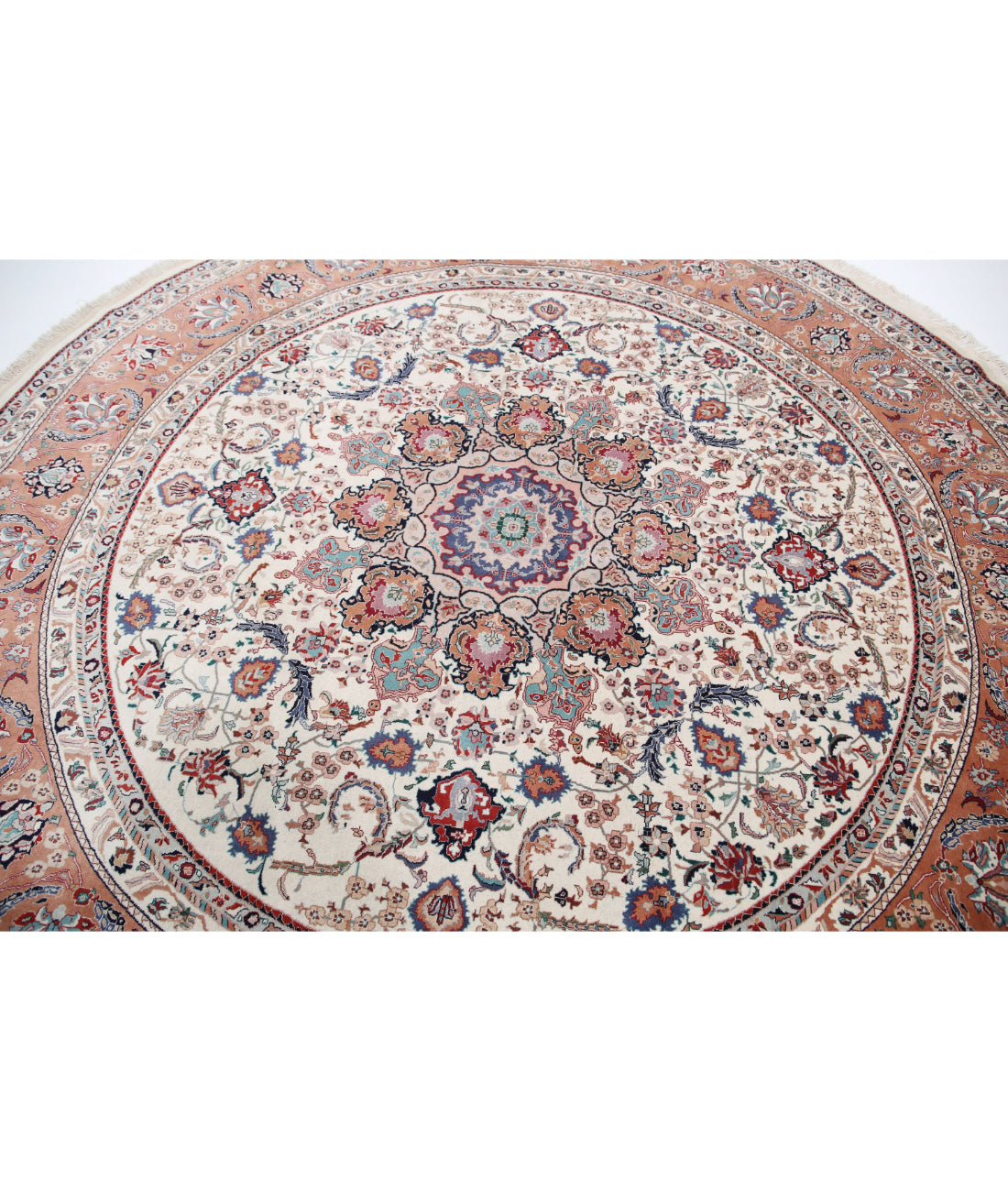 Hand Knotted Heritage Fine Persian Style Wool Rug - 8'0'' x 8'0'' 8'0'' x 8'0'' (240 X 240) / Ivory / Rust