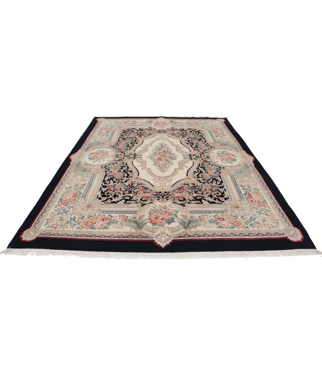 Hand Knotted Heritage Fine Persian Style Wool Rug - 8'0'' x 9'10'' 8'0'' x 9'10'' (240 X 295) / Black / Ivory