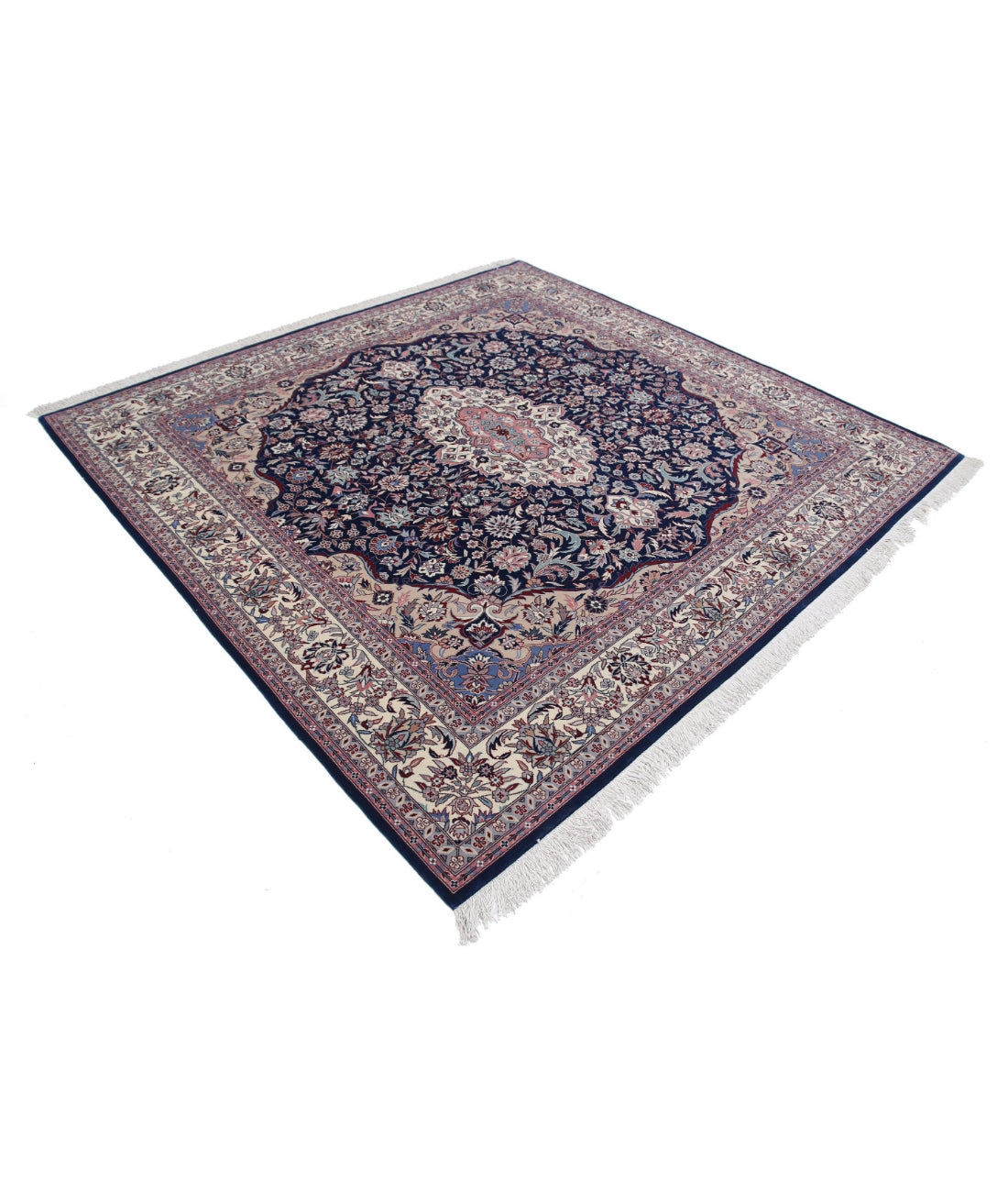 Hand Knotted Heritage Fine Persian Style Wool Rug - 7'0'' x 7'2'' 7'0'' x 7'2'' (210 X 215) / Blue / Ivory