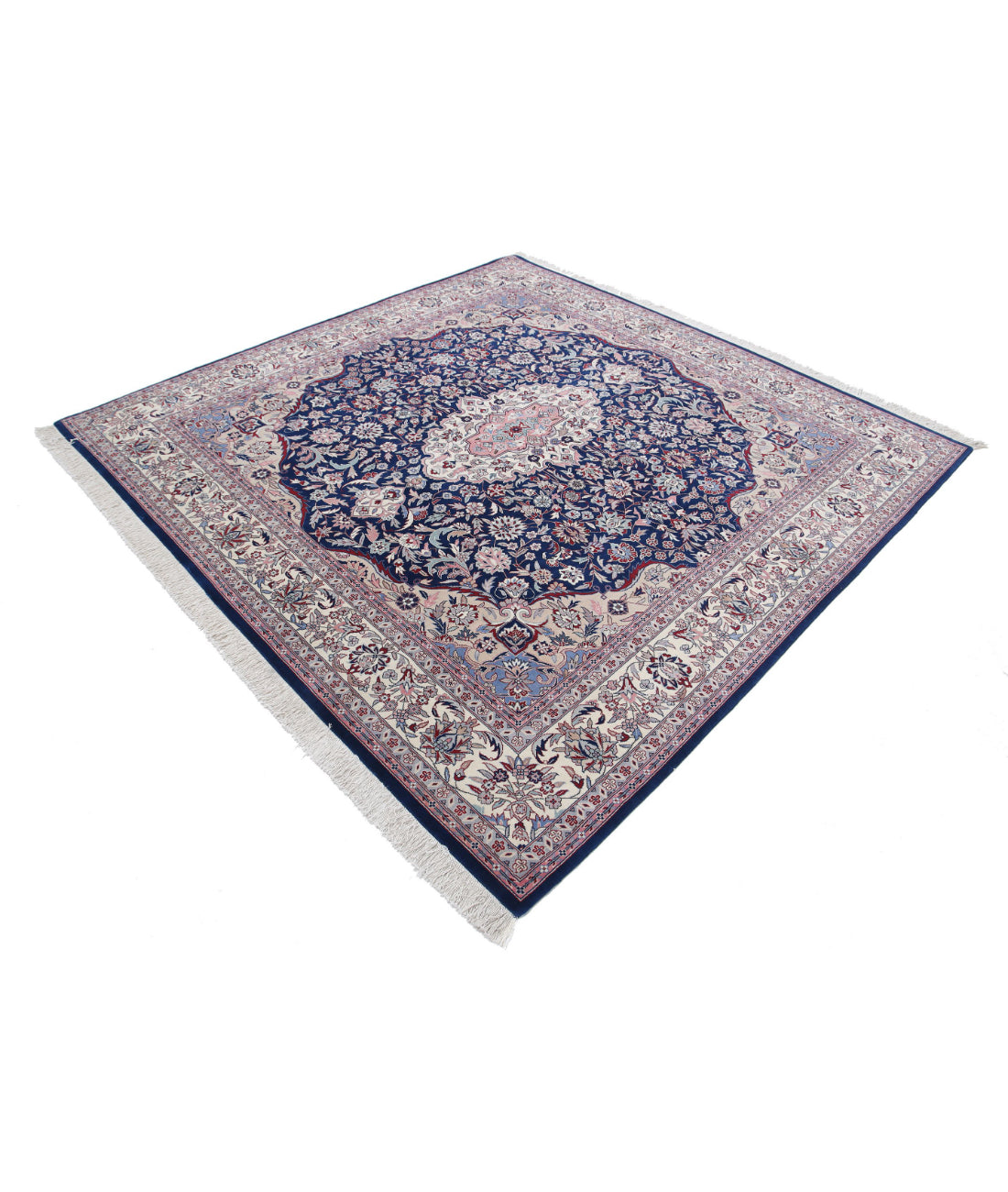 Hand Knotted Heritage Fine Persian Style Wool Rug - 7'0'' x 7'2'' 7'0'' x 7'2'' (210 X 215) / Blue / Ivory