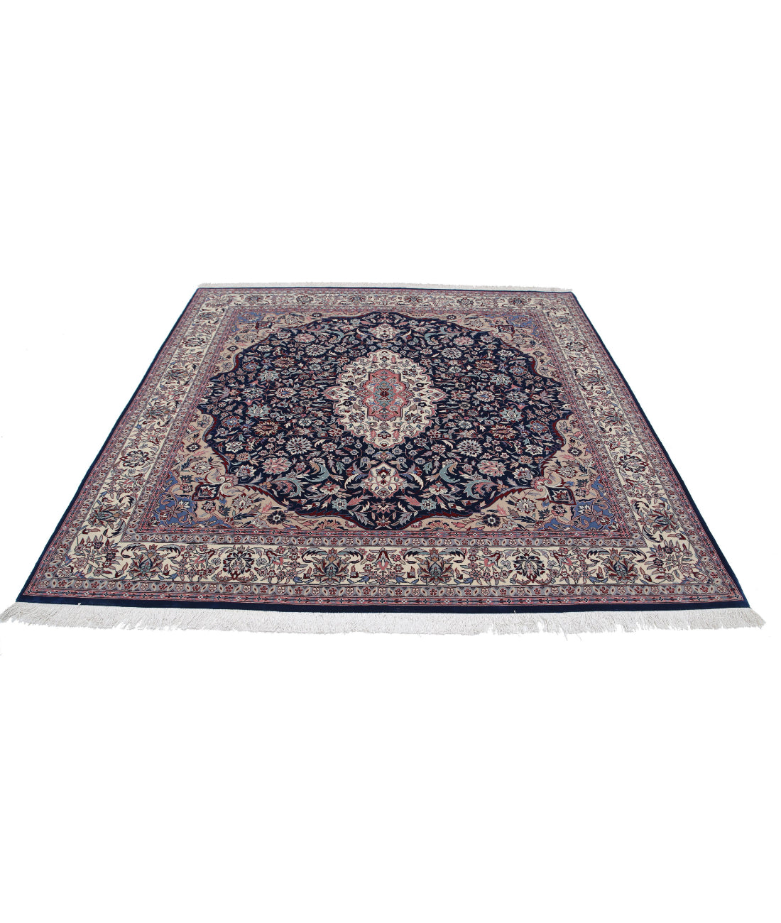 Hand Knotted Heritage Fine Persian Style Wool Rug - 7'0'' x 7'2'' 7'0'' x 7'2'' (210 X 215) / Blue / Ivory