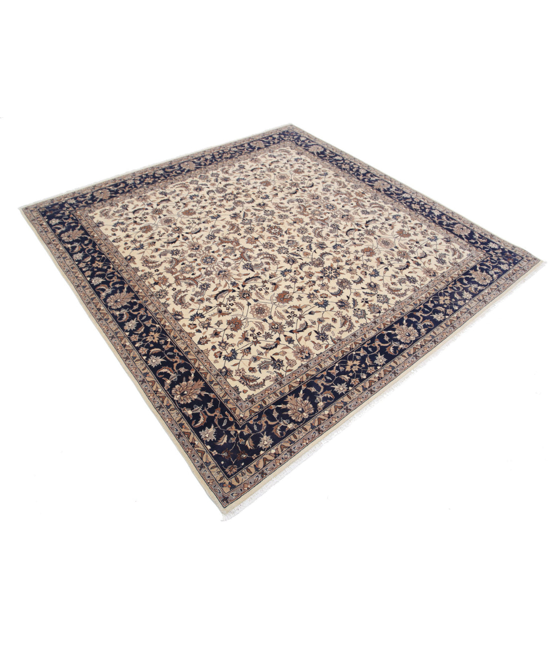 Hand Knotted Heritage Fine Persian Style Wool Rug - 6'8'' x 6'8'' 6'8'' x 6'8'' (200 X 200) / Ivory / Blue