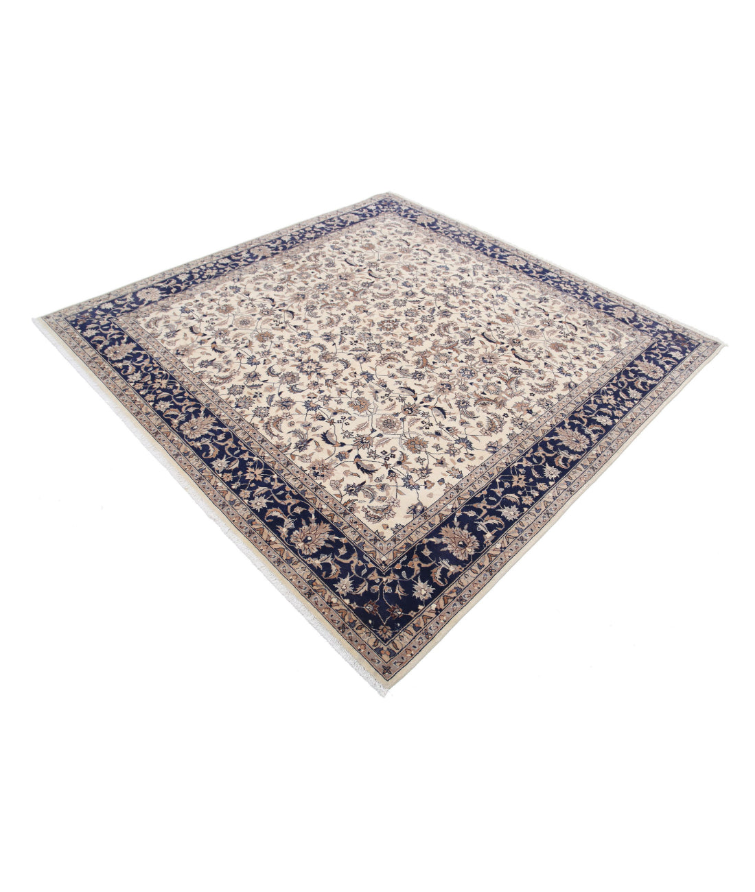 Hand Knotted Heritage Fine Persian Style Wool Rug - 6'8'' x 6'8'' 6'8'' x 6'8'' (200 X 200) / Ivory / Blue