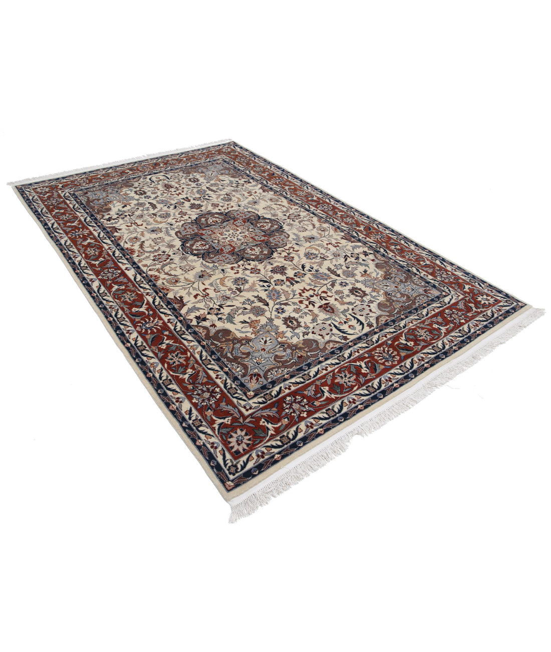 Hand Knotted Heritage Fine Persian Style Wool Rug - 6'0'' x 8'11'' 6'0'' x 8'11'' (180 X 268) / Ivory / Brown