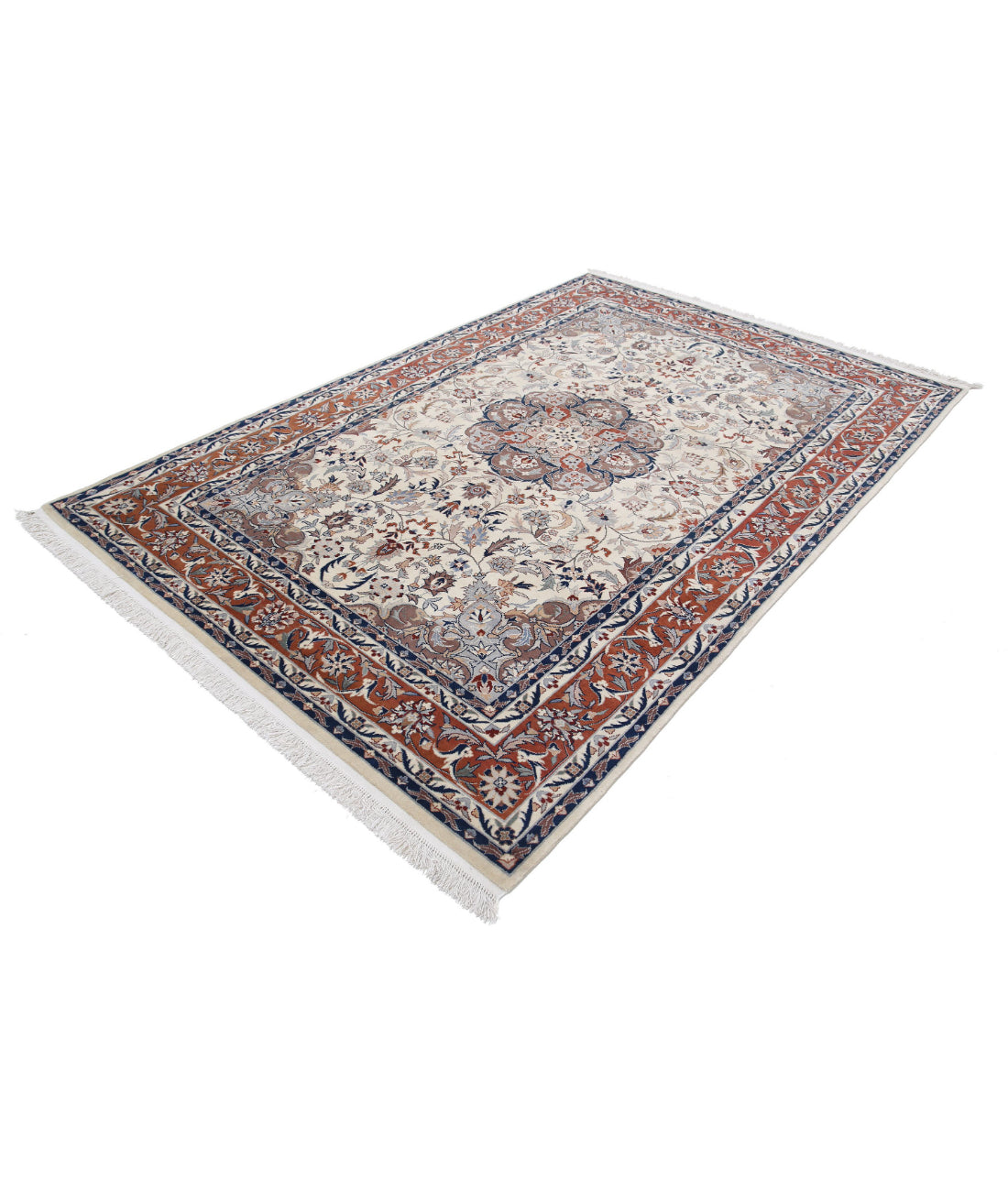 Hand Knotted Heritage Fine Persian Style Wool Rug - 6'0'' x 8'11'' 6'0'' x 8'11'' (180 X 268) / Ivory / Brown