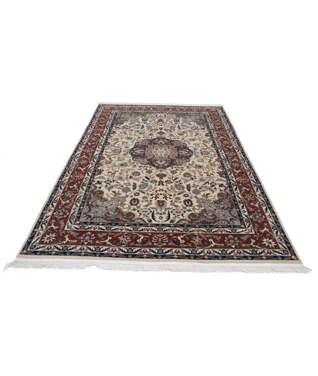 Hand Knotted Heritage Fine Persian Style Wool Rug - 6'0'' x 8'11'' 6'0'' x 8'11'' (180 X 268) / Ivory / Brown