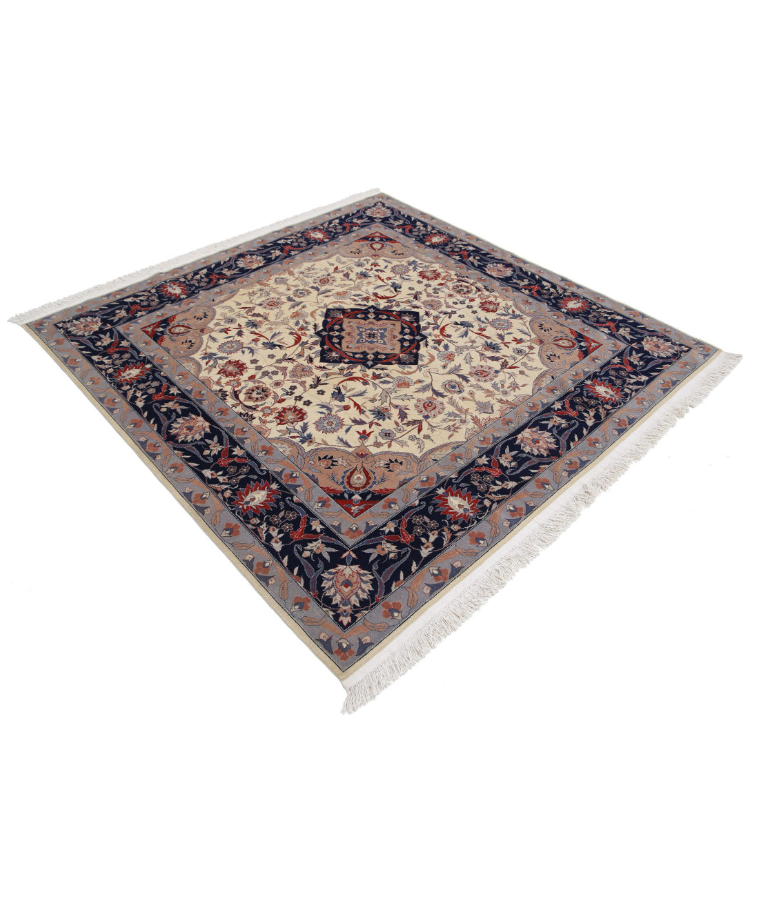 Hand Knotted Heritage Fine Persian Style Wool Rug - 6'1'' x 6'1'' 6'1'' x 6'1'' (183 X 183) / Ivory / Blue
