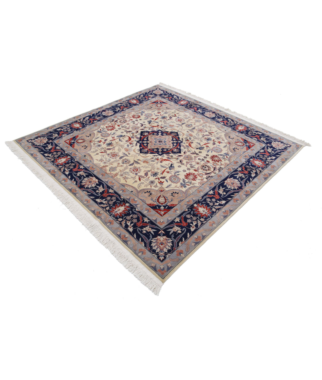 Hand Knotted Heritage Fine Persian Style Wool Rug - 6'1'' x 6'1'' 6'1'' x 6'1'' (183 X 183) / Ivory / Blue