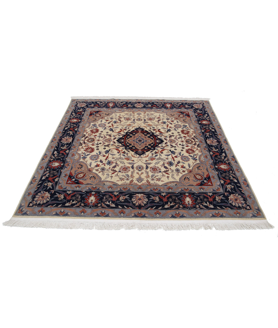 Hand Knotted Heritage Fine Persian Style Wool Rug - 6'1'' x 6'1'' 6'1'' x 6'1'' (183 X 183) / Ivory / Blue