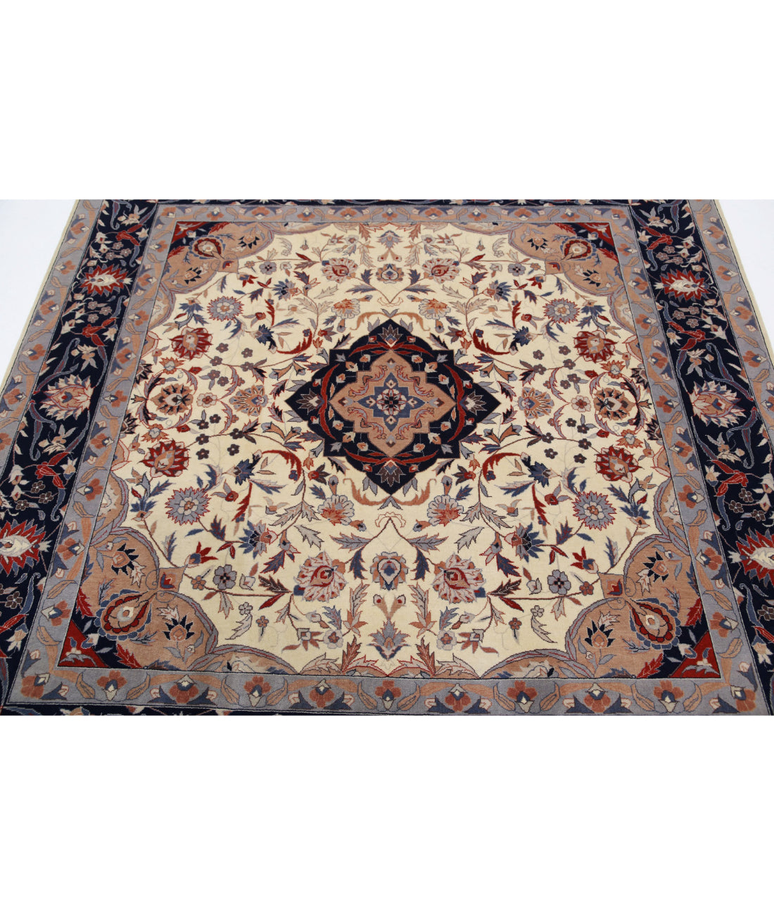 Hand Knotted Heritage Fine Persian Style Wool Rug - 6'1'' x 6'1'' 6'1'' x 6'1'' (183 X 183) / Ivory / Blue