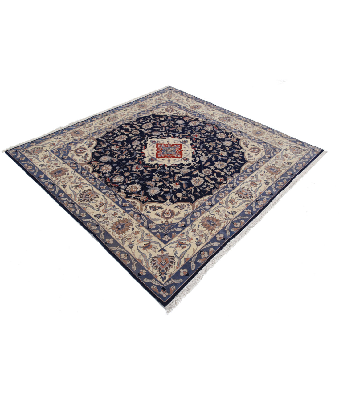 Hand Knotted Heritage Fine Persian Style Wool Rug - 5'11'' x 6'3'' 5'11'' x 6'3'' (178 X 188) / Blue / Ivory