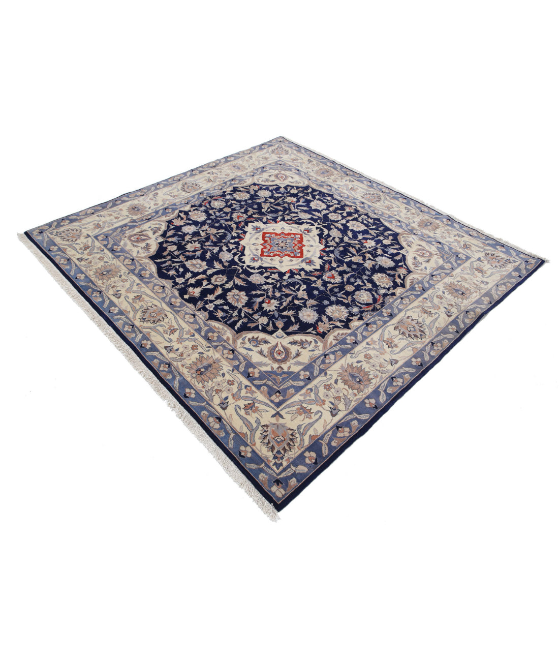 Hand Knotted Heritage Fine Persian Style Wool Rug - 5'11'' x 6'3'' 5'11'' x 6'3'' (178 X 188) / Blue / Ivory
