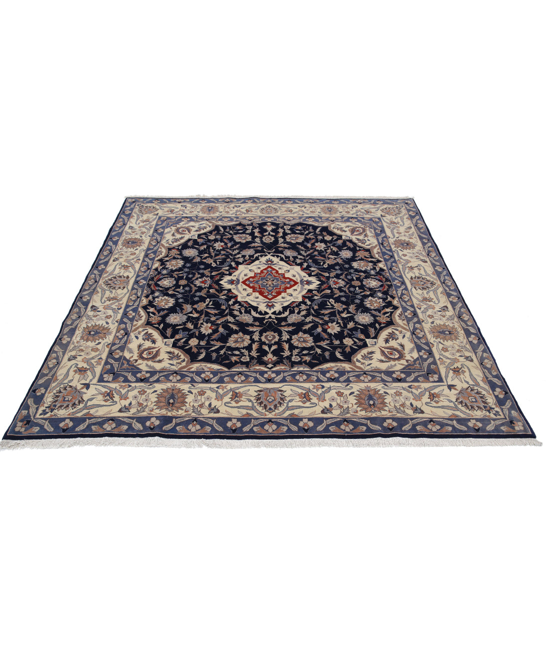 Hand Knotted Heritage Fine Persian Style Wool Rug - 5'11'' x 6'3'' 5'11'' x 6'3'' (178 X 188) / Blue / Ivory