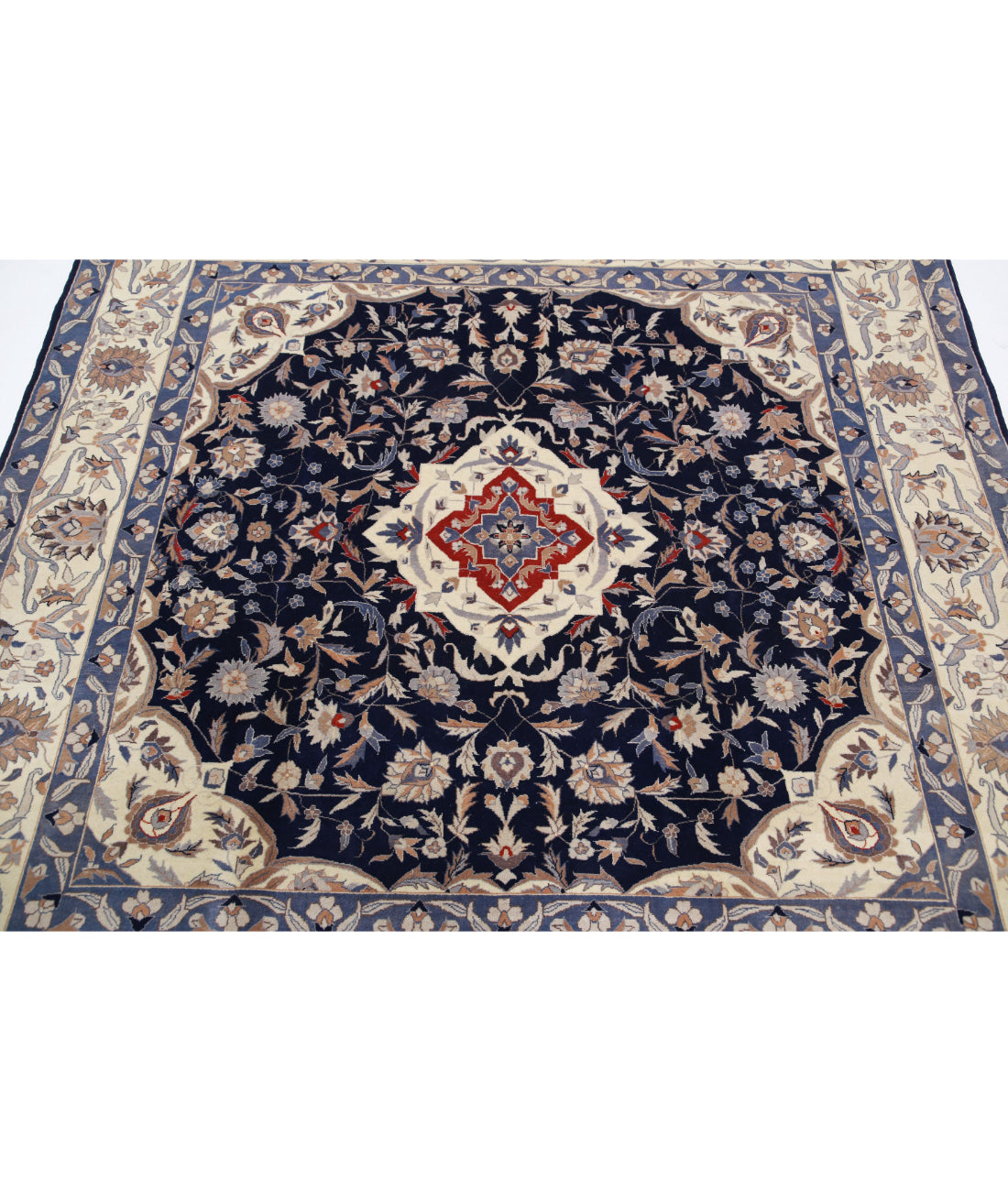 Hand Knotted Heritage Fine Persian Style Wool Rug - 5'11'' x 6'3'' 5'11'' x 6'3'' (178 X 188) / Blue / Ivory