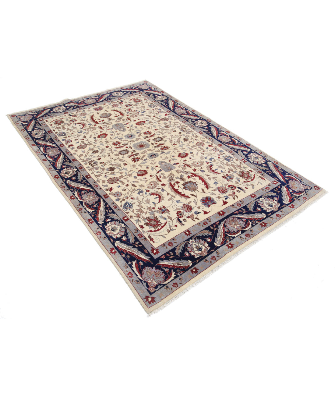 Hand Knotted Heritage Fine Persian Style Wool Rug - 5'0'' x 7'5'' 5'0'' x 7'5'' (150 X 223) / Ivory / Blue