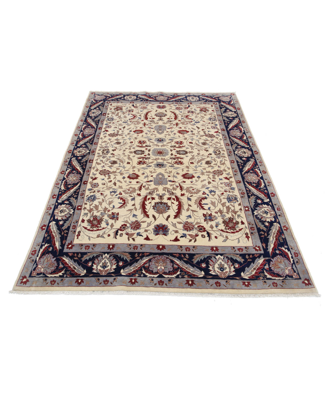 Hand Knotted Heritage Fine Persian Style Wool Rug - 5'0'' x 7'5'' 5'0'' x 7'5'' (150 X 223) / Ivory / Blue