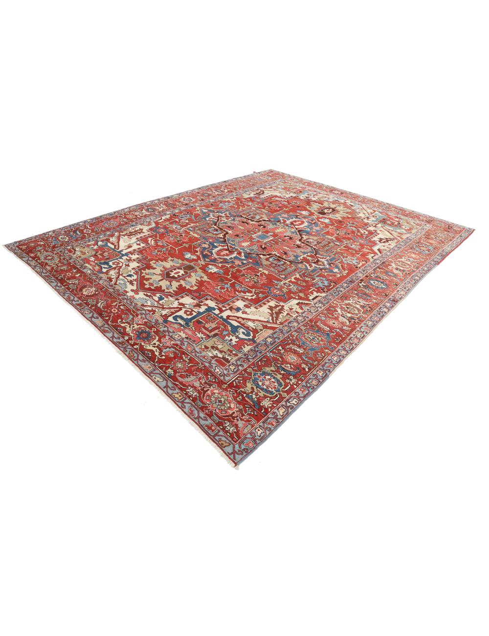 Hand Knotted Antique Oriental Heriz Wool Rug - 9'10'' x 12'6''