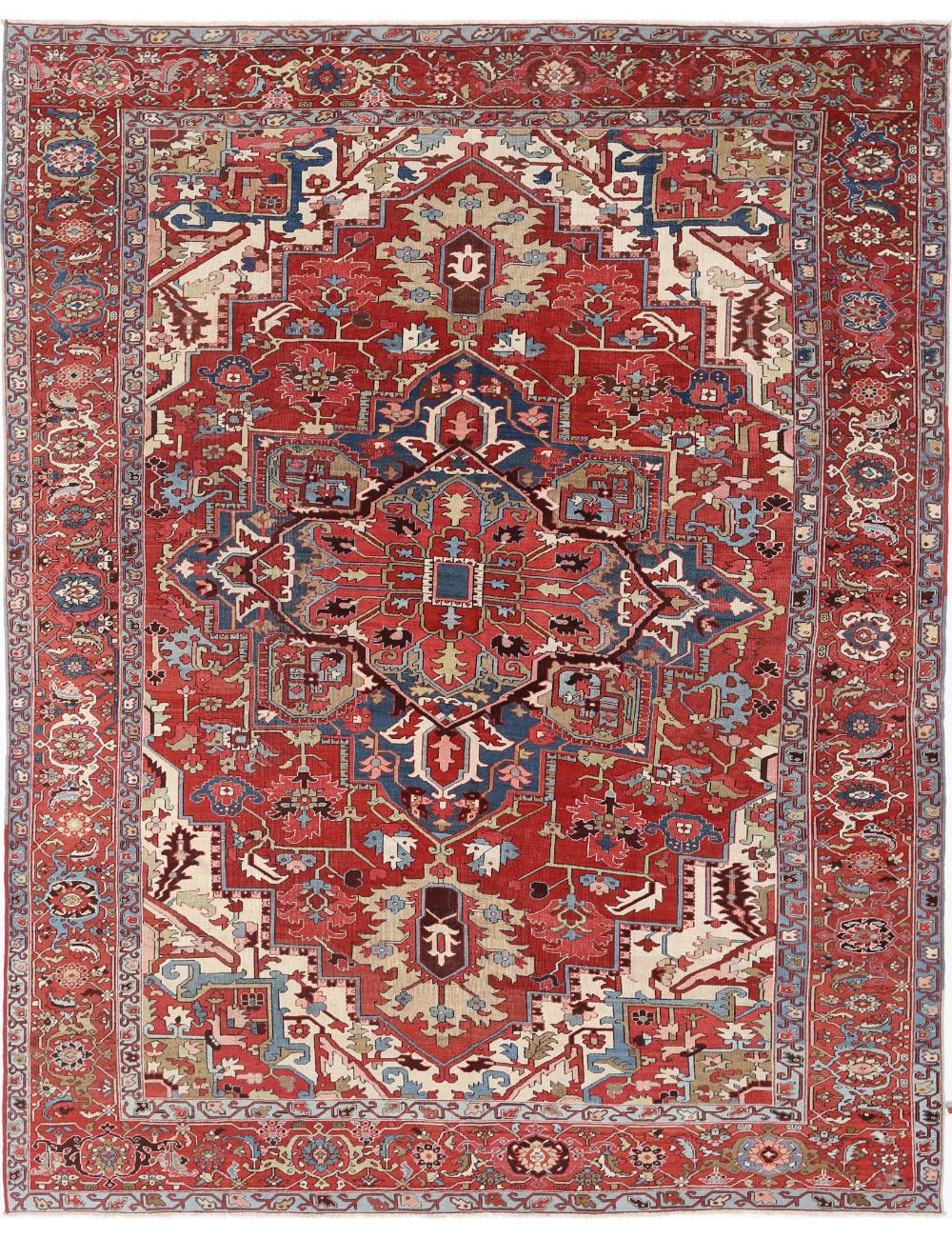 Hand Knotted Antique Persian Heriz Wool Rug - 9&#39;10&#39;&#39; x 12&#39;2&#39;&#39; Arteverk Arteverk Rugs