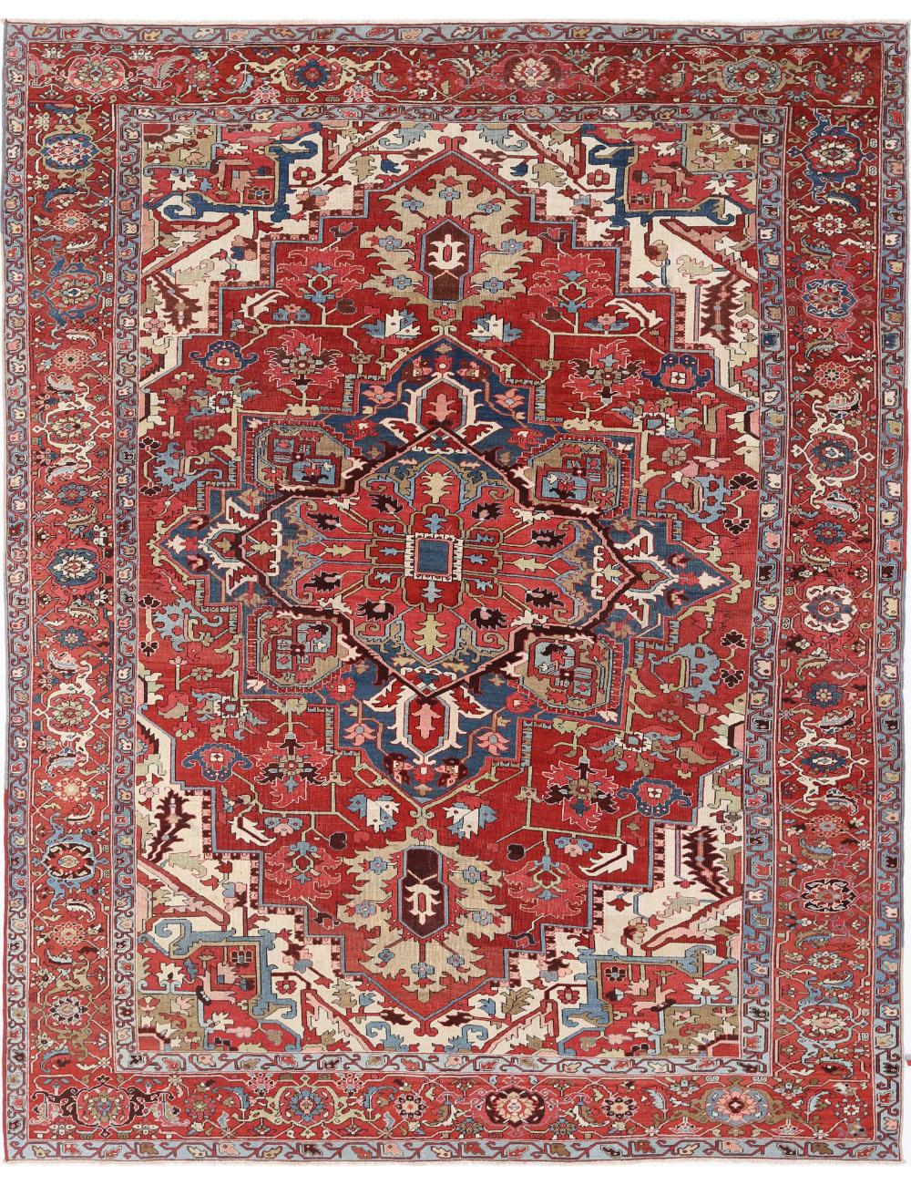 Hand Knotted Antique Oriental Heriz Wool Rug - 9&#39;10&#39;&#39; x 12&#39;6&#39;&#39;