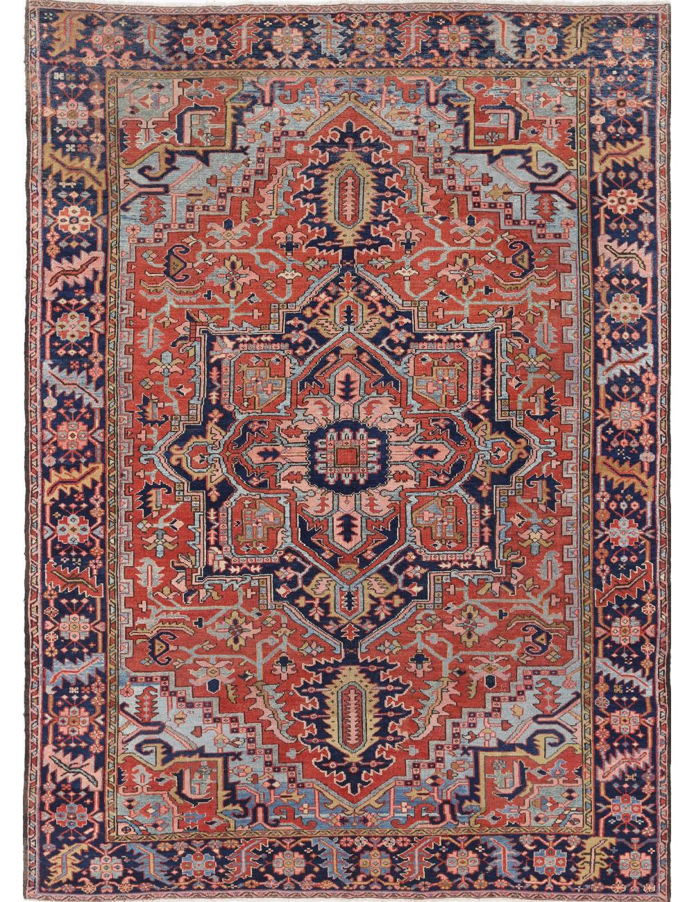 Hand Knotted Antique Persian Heriz Serapi Wool Rug - 8&#39;0&#39;&#39; x 11&#39;2&#39;&#39; Arteverk Arteverk Rugs