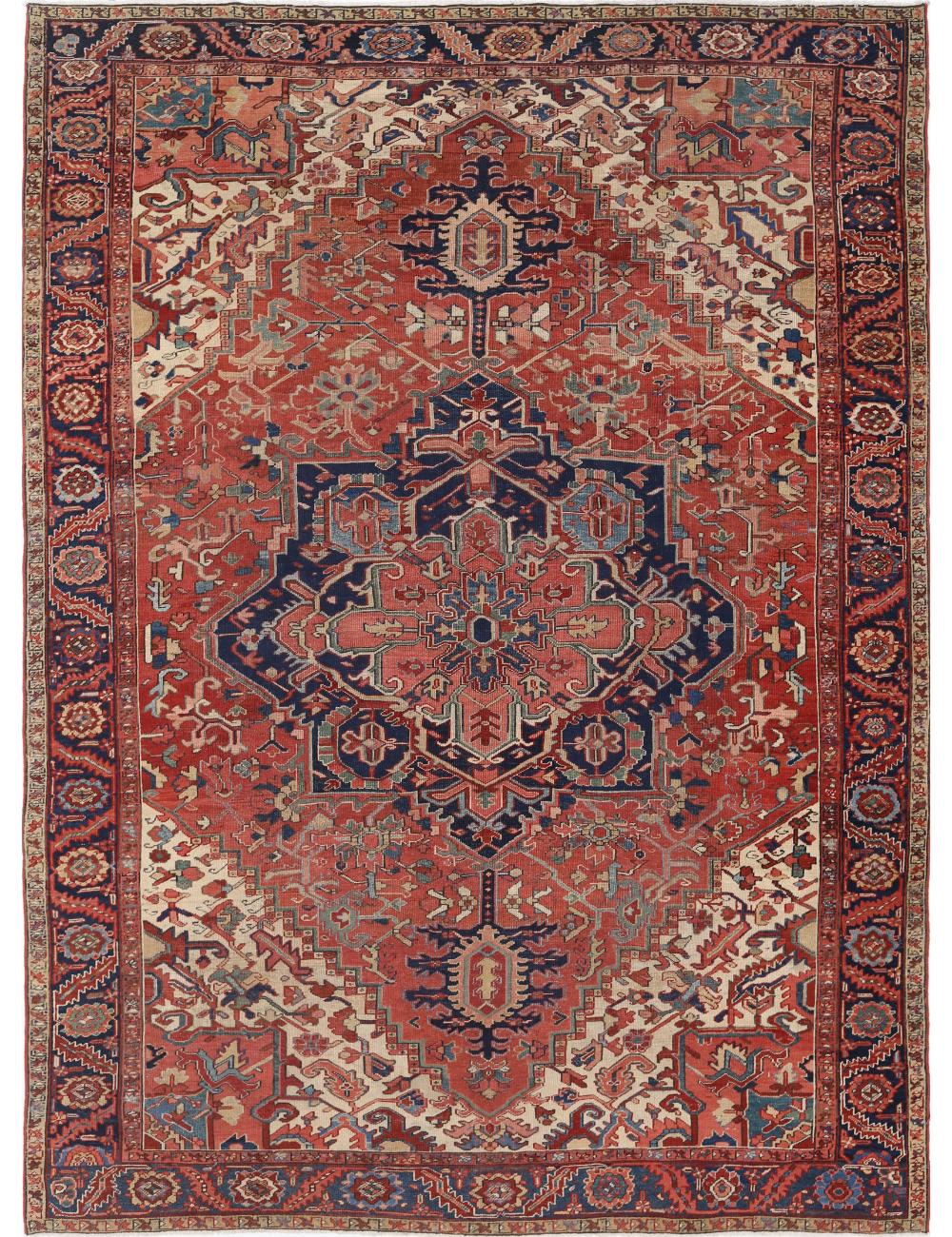 Hand Knotted Antique Persian Heriz Wool Rug - 9&#39;8&#39;&#39; x 12&#39;9&#39;&#39; Arteverk Arteverk Rugs