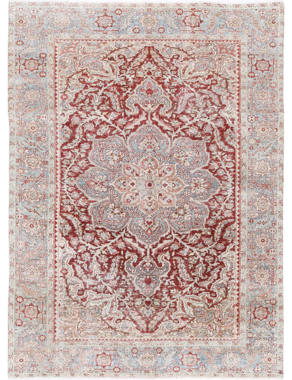 Hand Knotted Vintage Persian Heriz Wool Rug - 7&#39;10&#39;&#39; x 10&#39;10&#39;&#39; Arteverk Arteverk Rugs