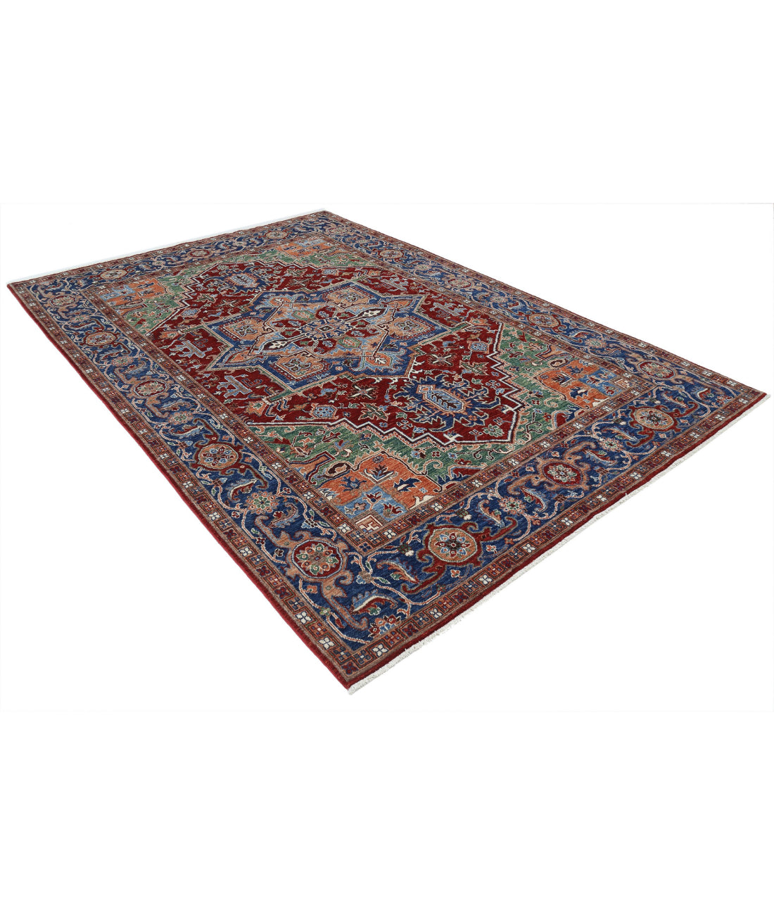 Hand Knotted Heriz Wool Rug - 6'9'' x 9'8'' 6'9'' x 9'8'' (203 X 290) / Red / Blue