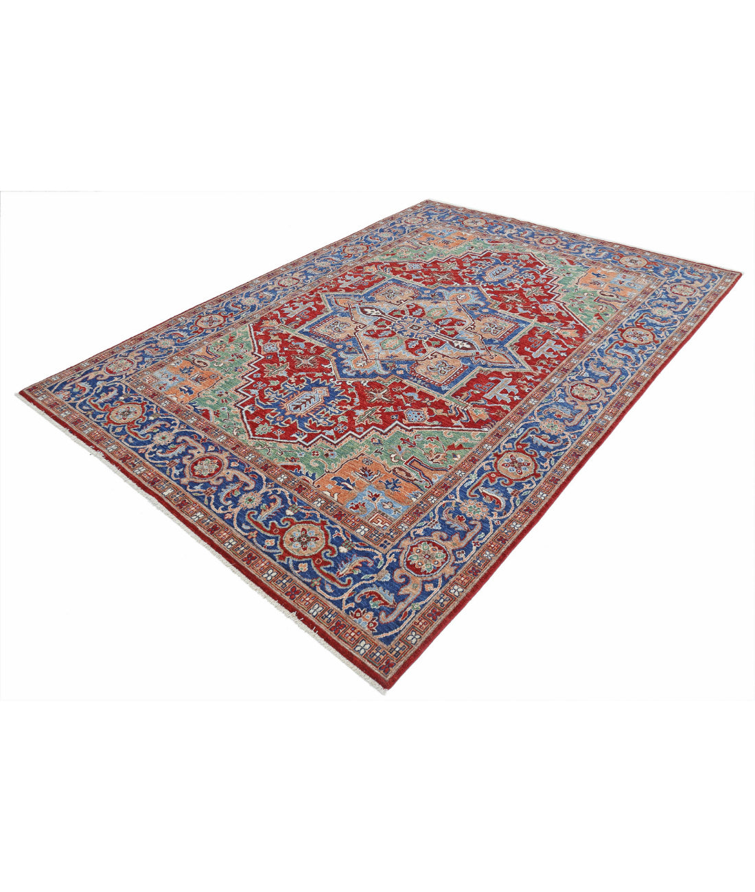 Hand Knotted Heriz Wool Rug - 6'9'' x 9'8'' 6'9'' x 9'8'' (203 X 290) / Red / Blue
