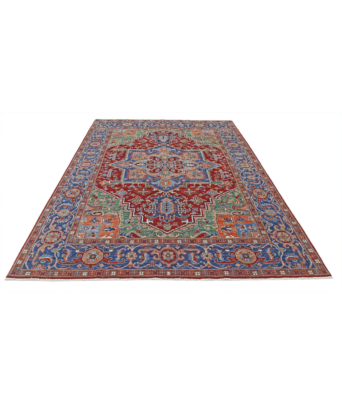Hand Knotted Heriz Wool Rug - 6'9'' x 9'8'' 6'9'' x 9'8'' (203 X 290) / Red / Blue