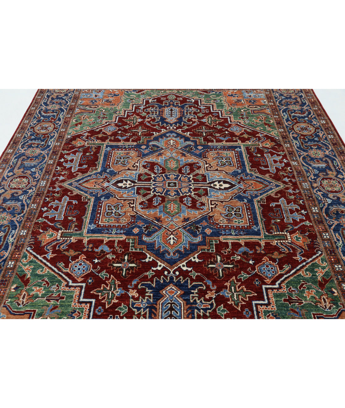 Hand Knotted Heriz Wool Rug - 6'9'' x 9'8'' 6'9'' x 9'8'' (203 X 290) / Red / Blue