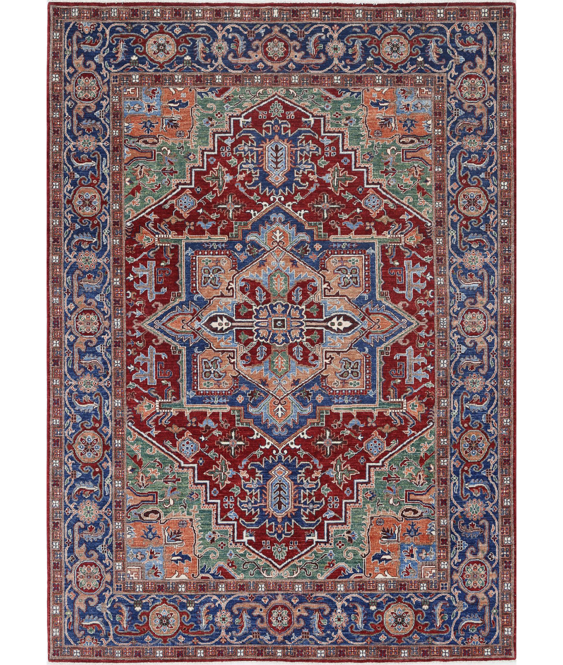Hand Knotted Heriz Wool Rug - 6&#39;9&#39;&#39; x 9&#39;8&#39;&#39; 6&#39;9&#39;&#39; x 9&#39;8&#39;&#39; (203 X 290) / Red / Blue