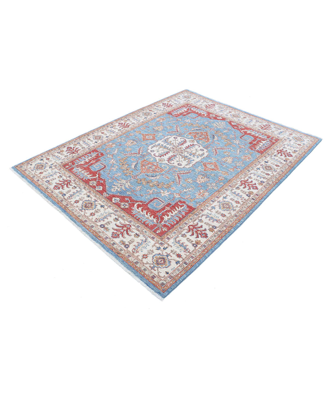 Hand Knotted Heriz Wool Rug - 5'2'' x 6'9'' 5'2'' x 6'9'' (155 X 203) / Blue / Ivory