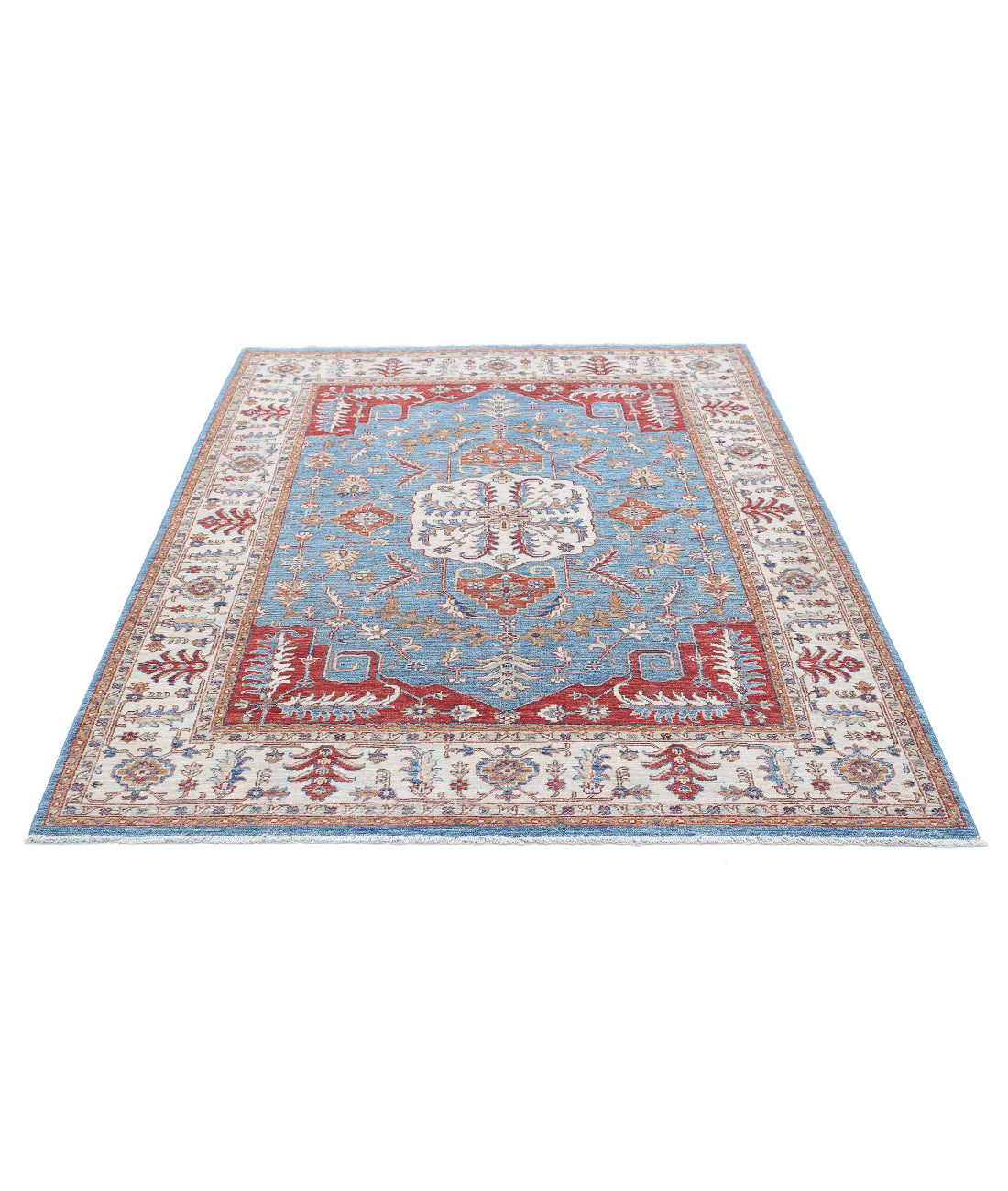 Hand Knotted Heriz Wool Rug - 5'2'' x 6'9'' 5'2'' x 6'9'' (155 X 203) / Blue / Ivory