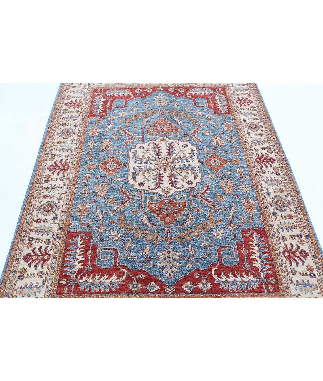 Hand Knotted Heriz Wool Rug - 5'2'' x 6'9'' 5'2'' x 6'9'' (155 X 203) / Blue / Ivory