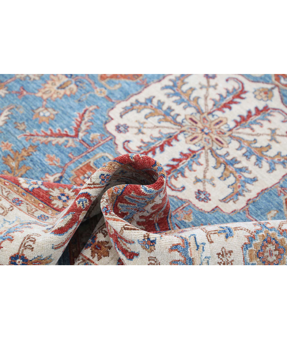 Hand Knotted Heriz Wool Rug - 5'2'' x 6'9'' 5'2'' x 6'9'' (155 X 203) / Blue / Ivory