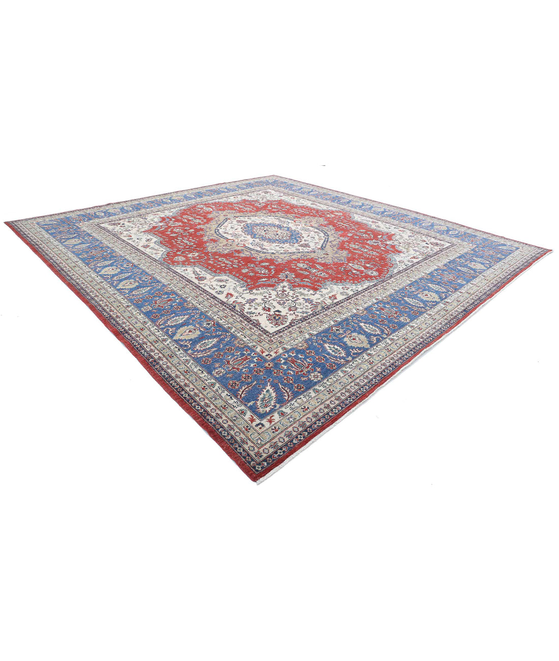 Hand Knotted Heriz Wool Rug - 14'2'' x 15'2'' 14'2'' x 15'2'' (425 X 455) / Red / Blue