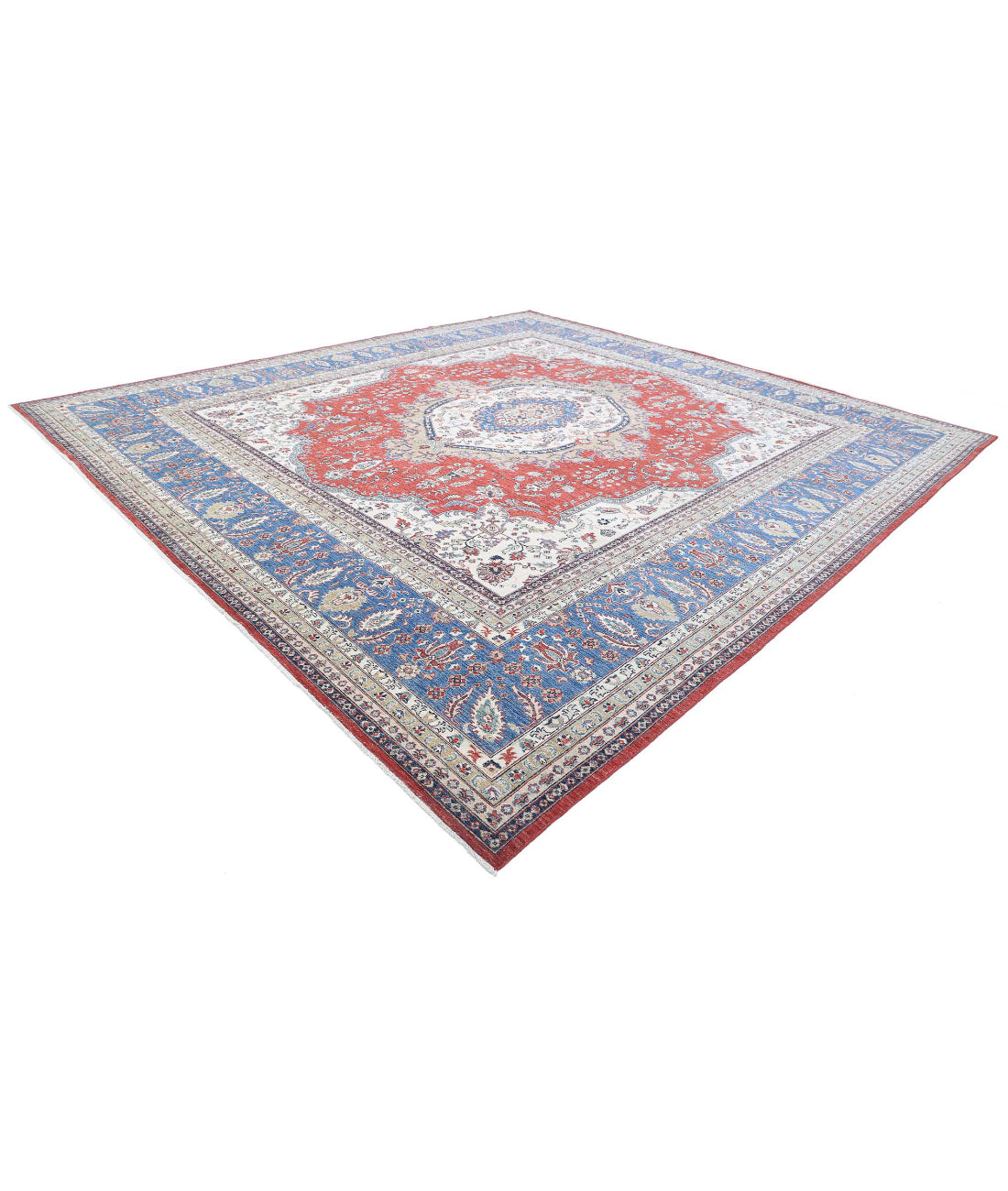 Hand Knotted Heriz Wool Rug - 14'2'' x 15'2'' 14'2'' x 15'2'' (425 X 455) / Red / Blue