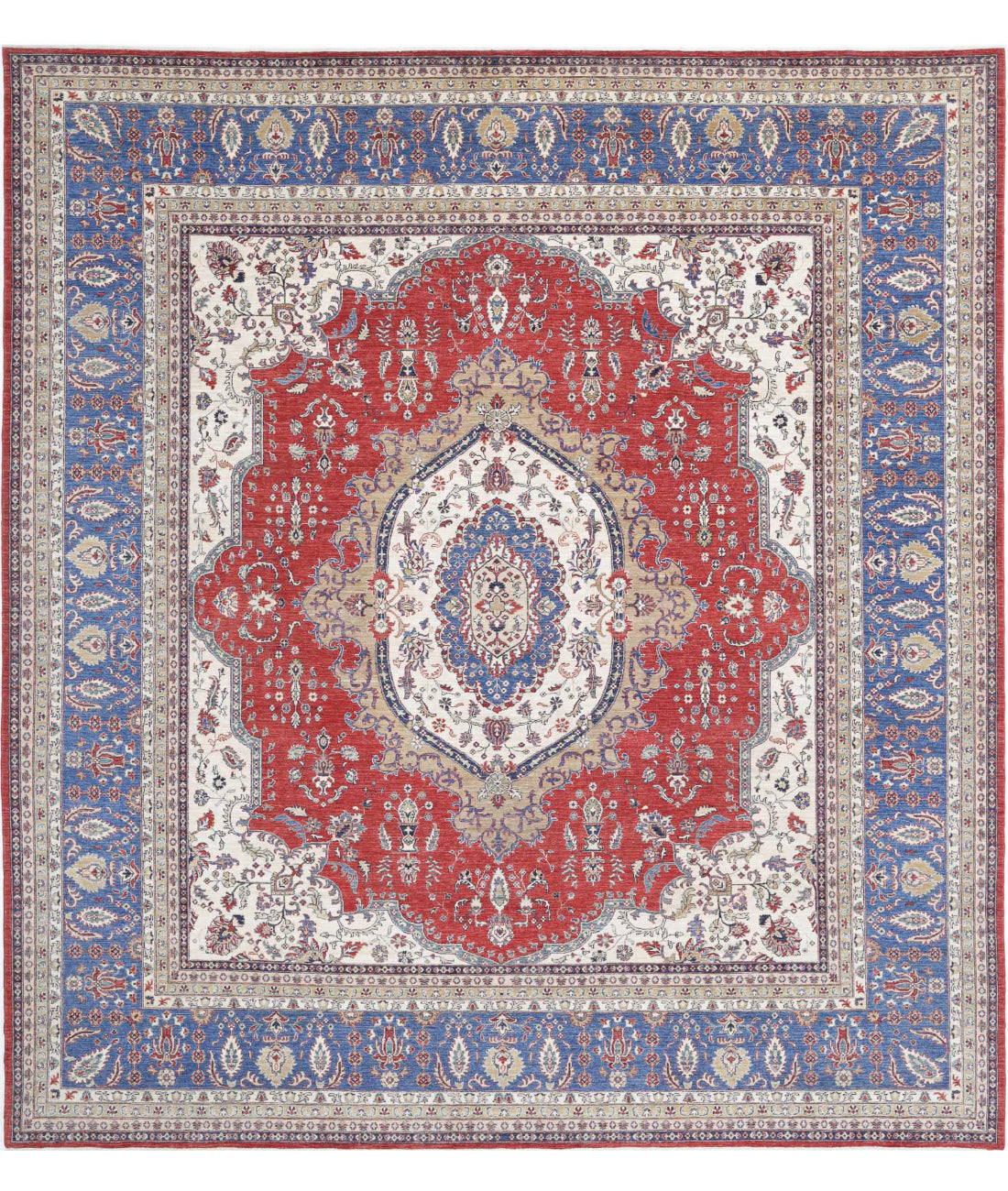 Hand Knotted Heriz Wool Rug - 14&#39;2&#39;&#39; x 15&#39;2&#39;&#39; 14&#39;2&#39;&#39; x 15&#39;2&#39;&#39; (425 X 455) / Red / Blue
