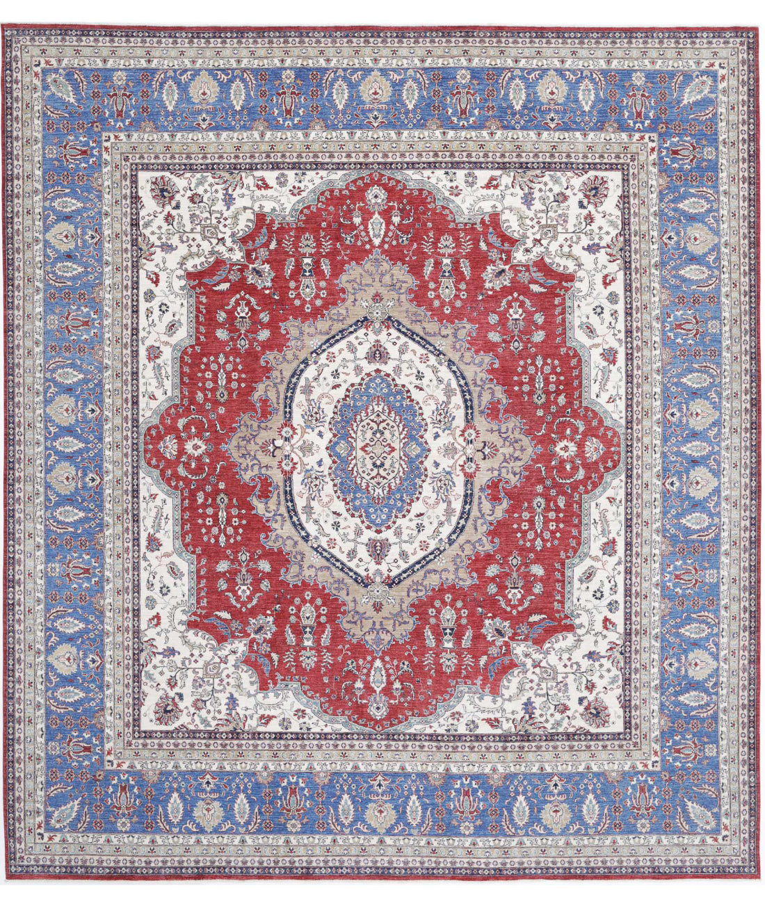 Hand Knotted Heriz Wool Rug - 14&#39;0&#39;&#39; x 15&#39;7&#39;&#39; 14&#39;0&#39;&#39; x 15&#39;7&#39;&#39; (420 X 468) / Red / Blue