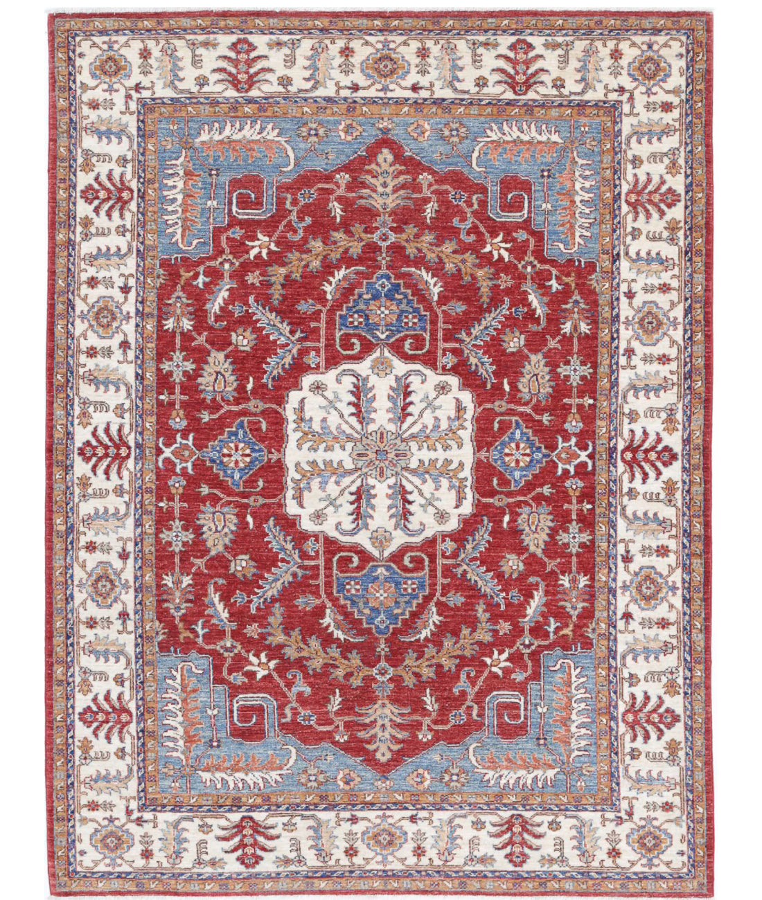 Hand Knotted Heriz Wool Rug - 4&#39;9&#39;&#39; x 6&#39;5&#39;&#39; 4&#39;9&#39;&#39; x 6&#39;5&#39;&#39; (143 X 193) / Red / Ivory