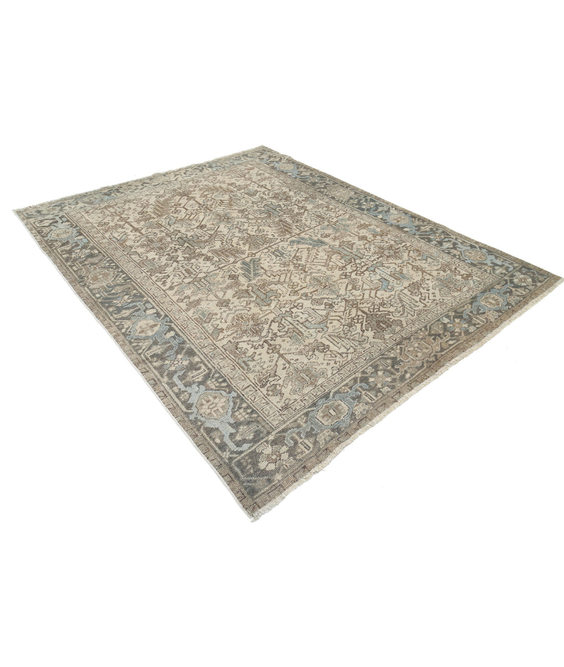 Hand Knotted Antique Persian Heriz Wool Rug - 6'10'' x 8'4'' 6'10'' x 8'4'' (205 X 250) / Ivory / Grey